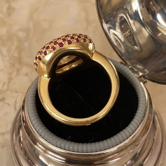 2.10 Carat Diamond Solitaire with 138 Rubies 18KYG Halo Ring - Picture 10 of 13